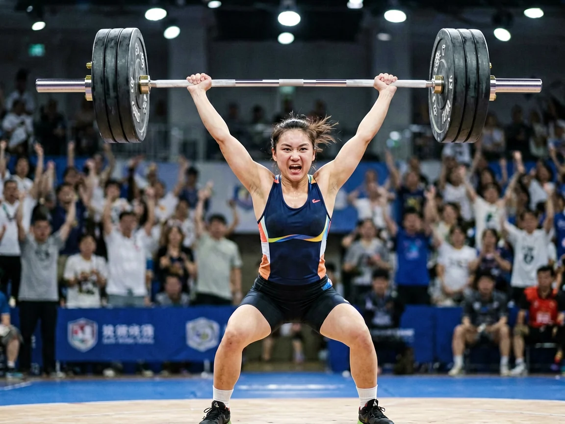 选手赛场奋力完成举重试举